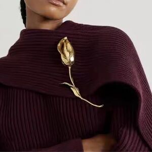 ZARA Gold Textured Calla Lily Flower Brooch | Large Floral | NWOT
